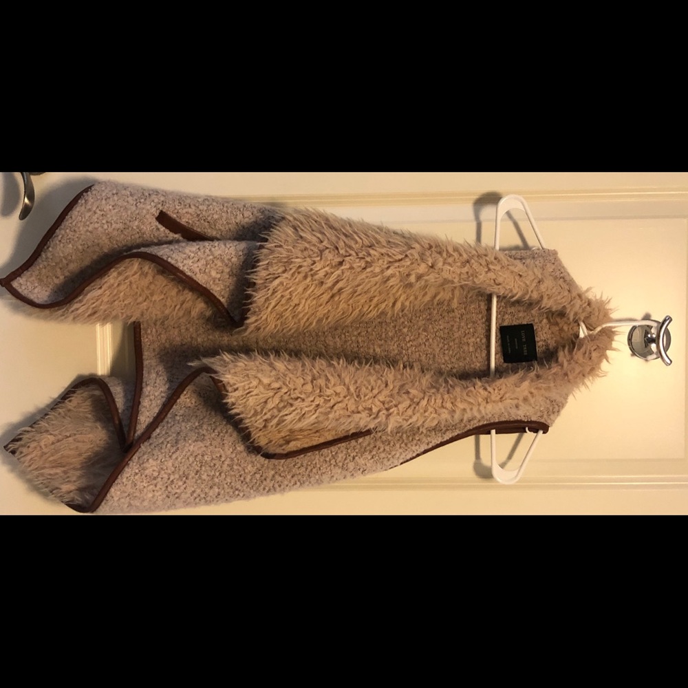Faux Fur Vest with Faux Leather Trim